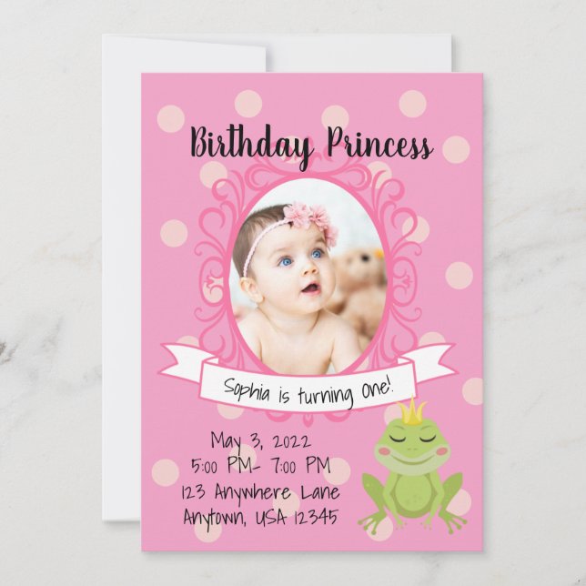 Pink Princess Party Invitation  (Front)