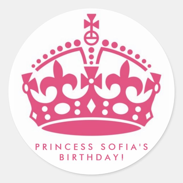 Pink Princess Party Tiara Favor Stickers (Front)