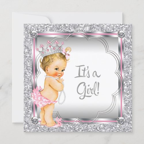 Pink Princess Pearl Baby Shower Invitation