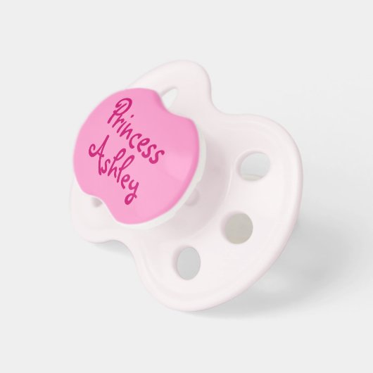 Pink Princess Personalized Name Baby Girl Pacifier (Front Right)