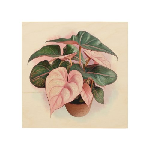 Pink Princess Philodendron Illustration Wood Wall Art