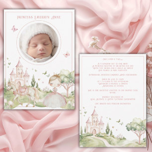 Pink Princess Photo Baby Girl Birth Announcement