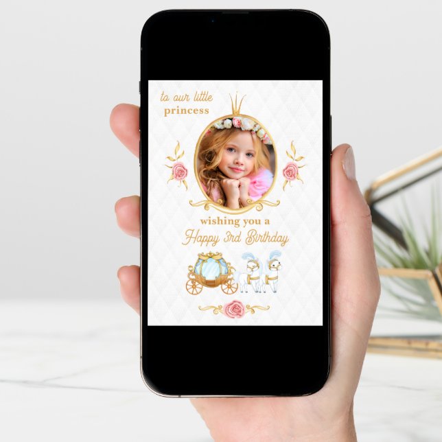 Pink Princess Photo Birthday Greeting Card (Front Digital)