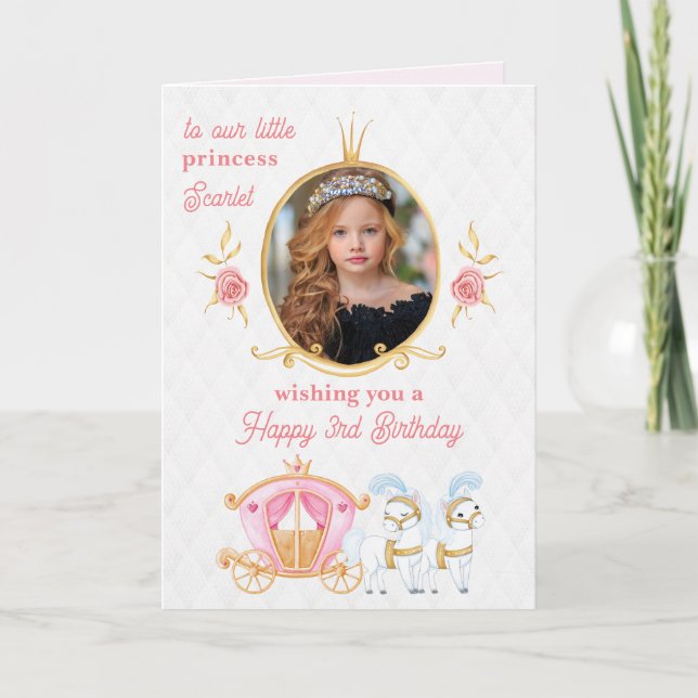 Pink Princess Photo Birthday Greeting Card (Front)