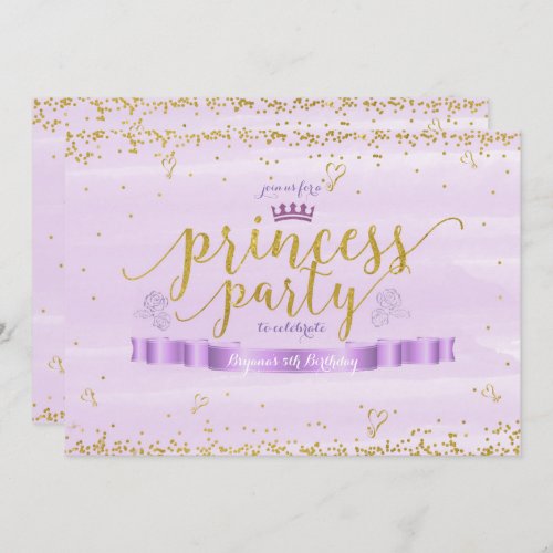 Pink Princess Purple  Gold Birthday Invitations