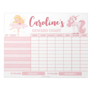 Pink Princess Reward Chart Personalized Name Tasks Notepad