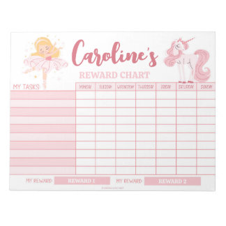 Pink Princess Reward Chart Personalized Name Tasks Notepad