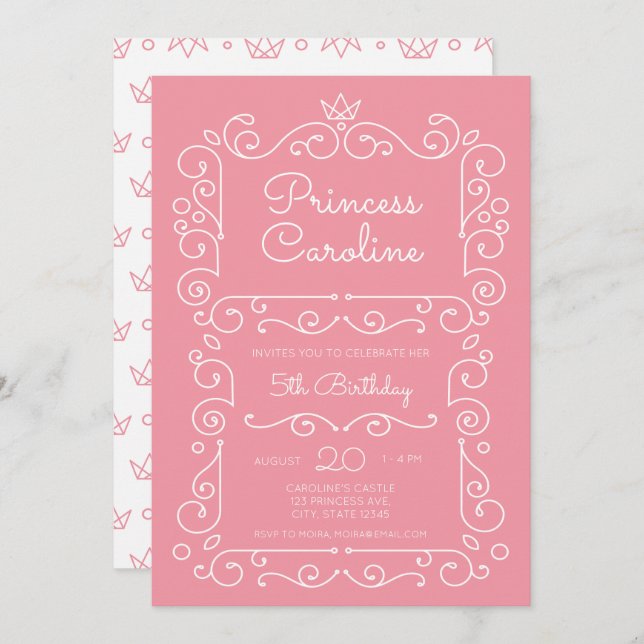 Pink Princess Scroll Birthday Invitation (Front/Back)