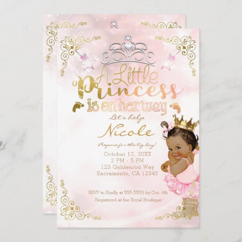 Pink Princess Sparkle Tutu  Crown Baby Shower Invitation