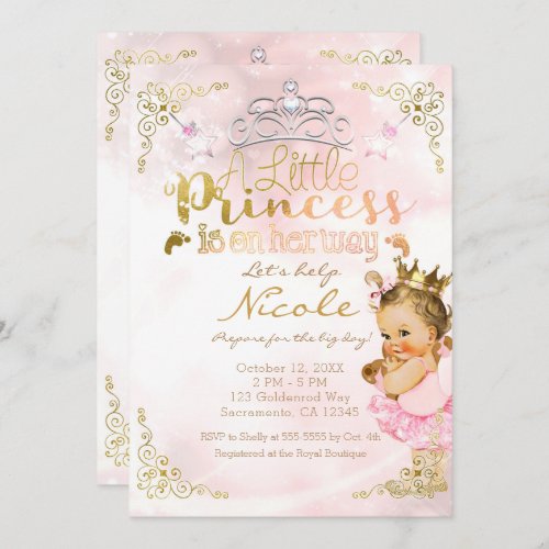 Pink Princess Sparkle Tutu  Crown Baby Shower Invitation