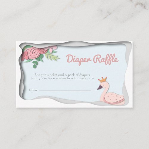 Pink Princess Swan Floral Girl Diaper Raffle Enclosure Card