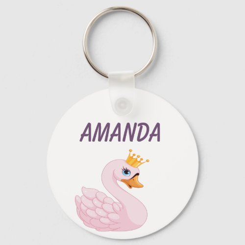 Pink princess swan name girl keychain