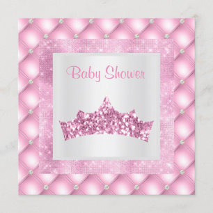 pink princess theme baby shower diamonds tiara invitation