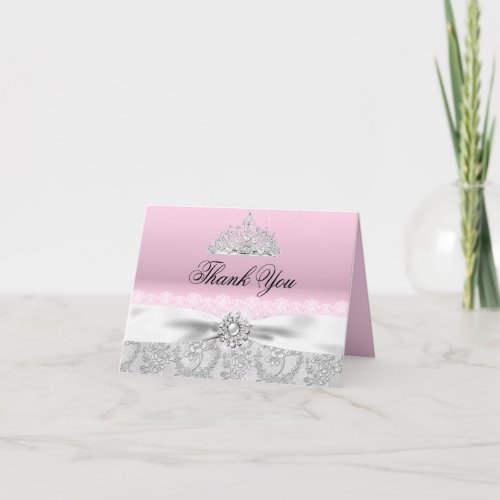 Pink Princess Tiara  Bow Thank You Card