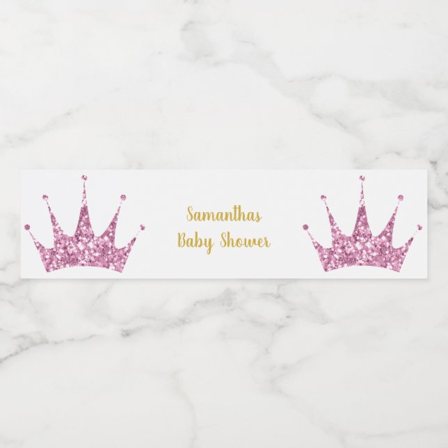 PINK PRINCESS TIARA CUSTOMIZABLE WATER BOTTLE WATER BOTTLE LABEL (Single Label)