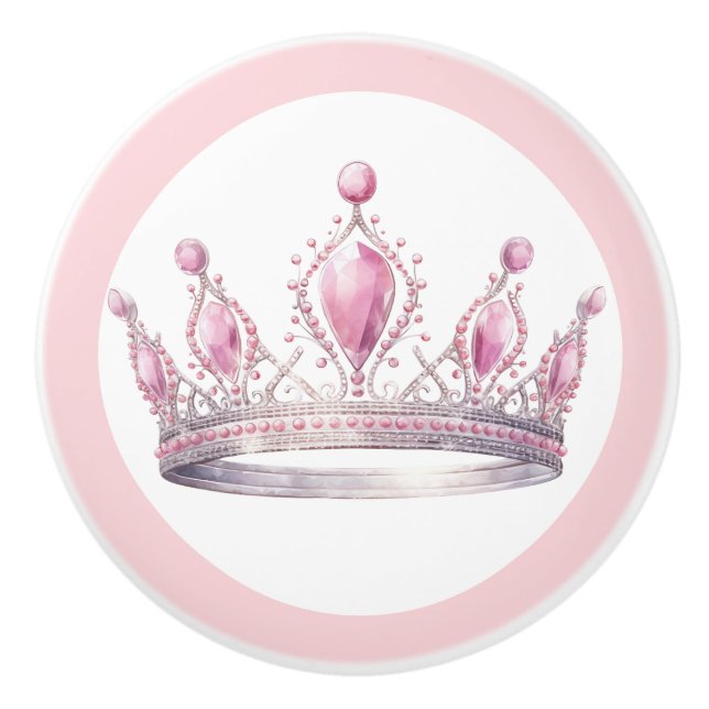 Pink Princess Tiara Girly Ceramic Knob (Front)