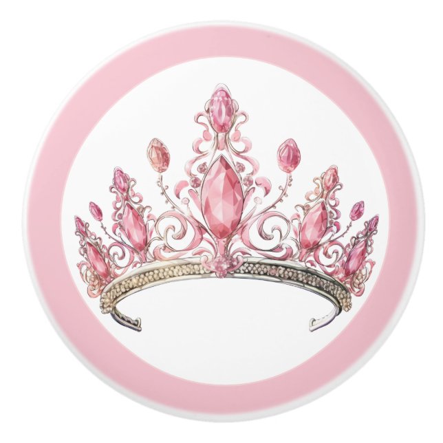 Pink Princess Tiara Girly Ceramic Knob (Front)