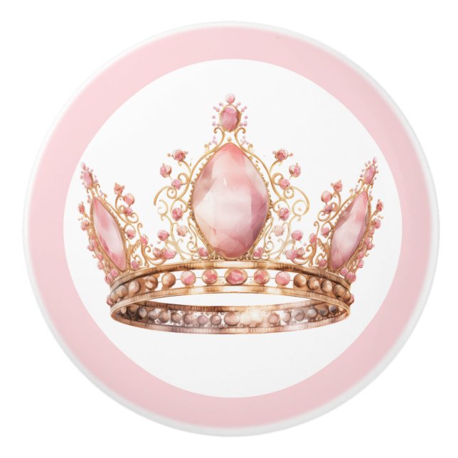 Pink Princess Tiara Girly Ceramic Knob (Front)