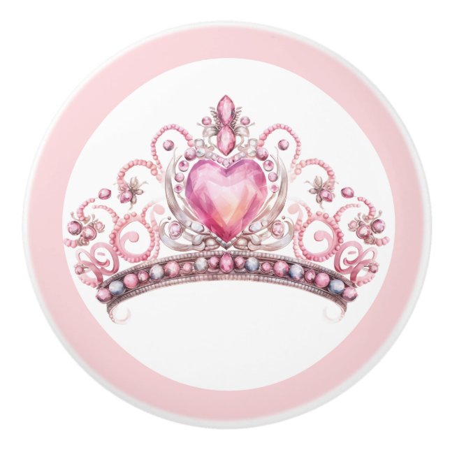 Pink Princess Tiara Girly Ceramic Knob (Front)