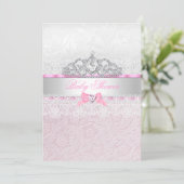 Pink Princess Tiara Lace Baby Shower Invitation (Standing Front)