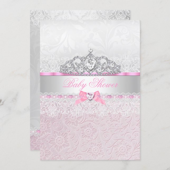 Pink Princess Tiara Lace Baby Shower Invitation (Front/Back)