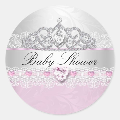 Pink Princess Tiara  Lace Baby Shower Stickers