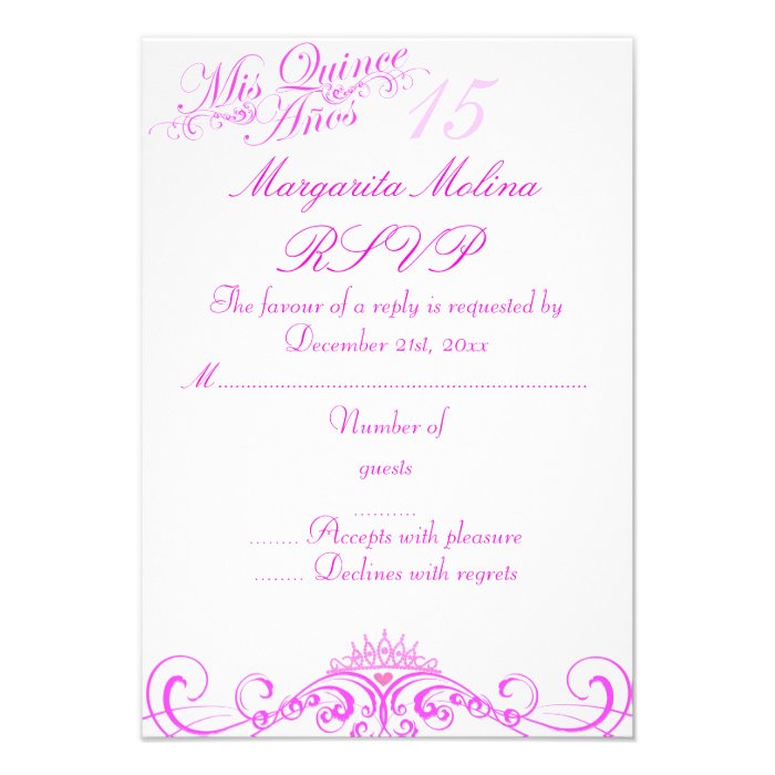 Pink Princess Tiara Quinceanera RSVP Invites