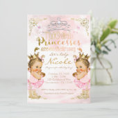 Pink Princess Tutu & Crown Twin Girls Baby Shower Invitation (Standing Front)