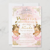 Pink Princess Tutu & Crown Twin Girls Baby Shower Invitation (Front)