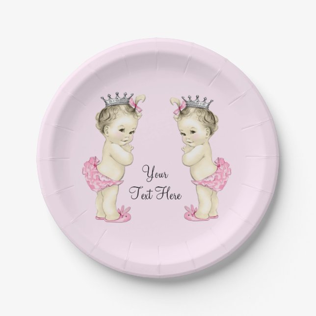 Pink Princess Twin Baby Girl Paper Plates (Front)