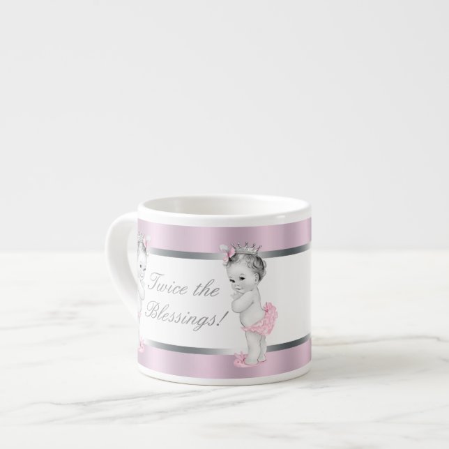 Pink Princess Twin Girl Baby Cups (Front Left)