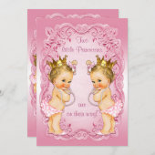 Pink Princess Twins with Pearls Baby Shower Invitation (Front/Back)