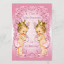 Pink Princess Twins with Pearls Baby Shower Invitation