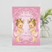 Pink Princess Twins with Pearls Baby Shower Invitation (Standing Front)