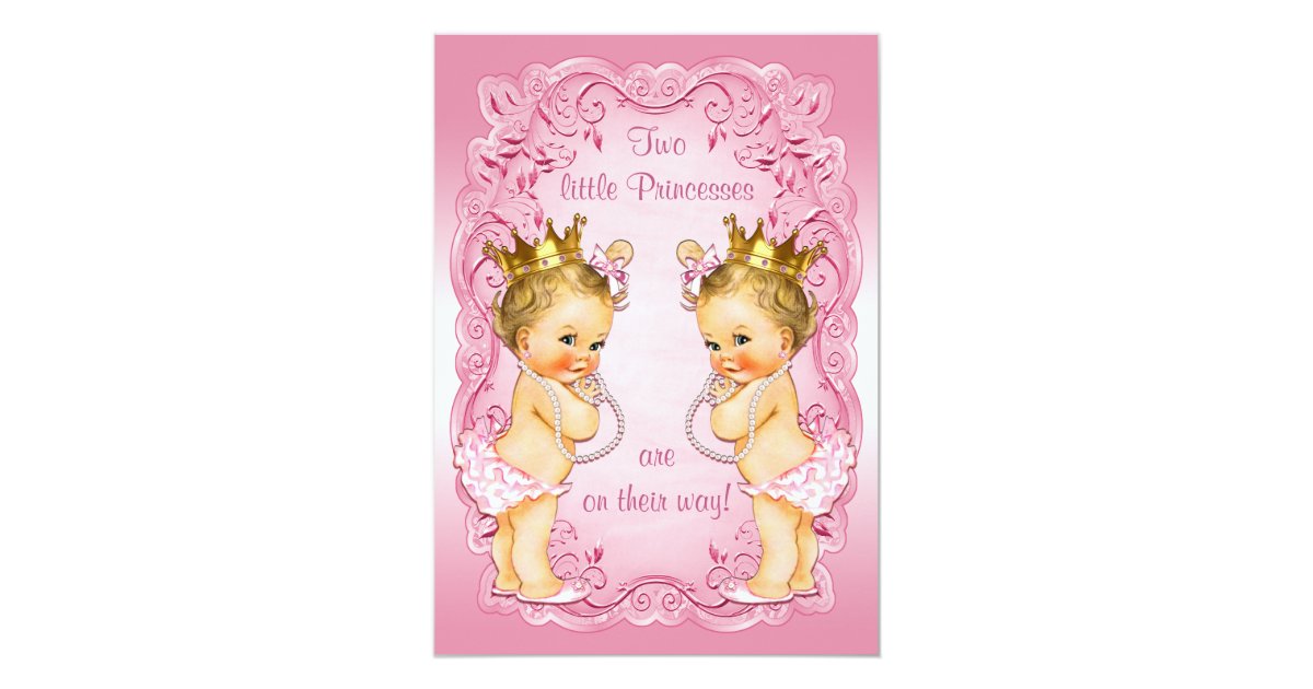Pink Princess Twins with Pearls Baby Shower Invitation | Zazzle.com