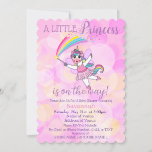 Pink Princess Unicorn Baby Shower Invitation