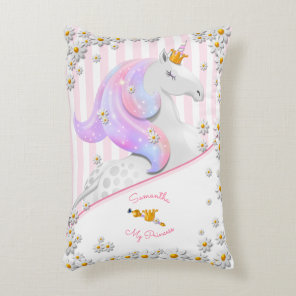 Pink Princess Unicorn Personalised Striped Accent Pillow