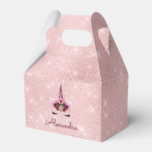 Pink Princess Unicorn Rose Gold Blush Pink Glitter Favor Boxes
