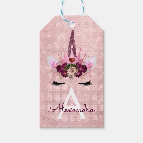 Pink Princess Unicorn Rose Gold Blush Pink Glitter Gift Tags