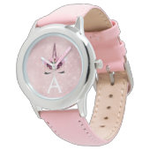 Pink Princess Unicorn Rose Gold Blush Pink Glitter Watch (Angled)