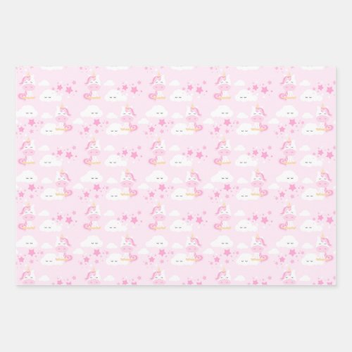 Pink Princess  Unicorns Birthday Party Wrap Wrapping Paper Sheets