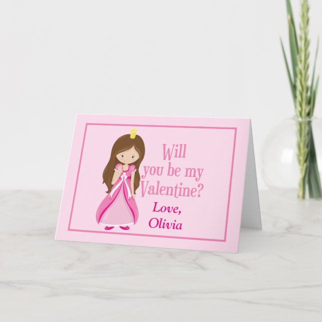 Pink Princess Valentine's Day Customizable Holiday Card (Front)