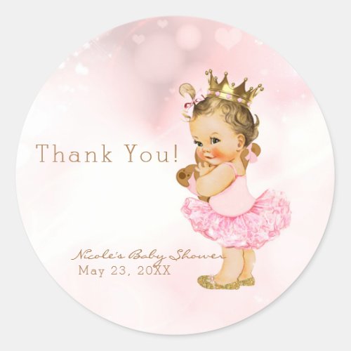 Pink Princess Vintage Baby Girl Shower Favor Classic Round Sticker