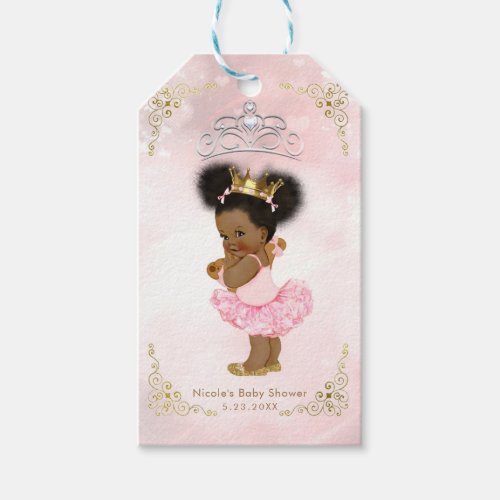 Pink Princess Vintage Black Baby Girl Shower Favor Gift Tags