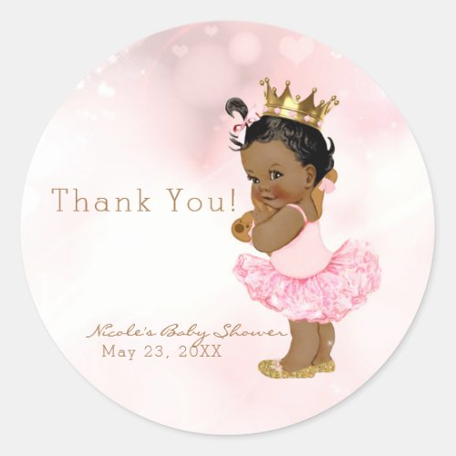 Pink Princess Vintage Dark Baby Girl Shower Favor Classic Round Sticker