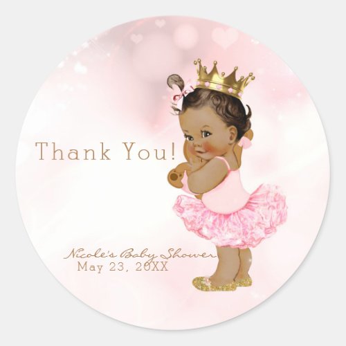 Pink Princess Vintage Tan Baby Girl Shower Favor Classic Round Sticker