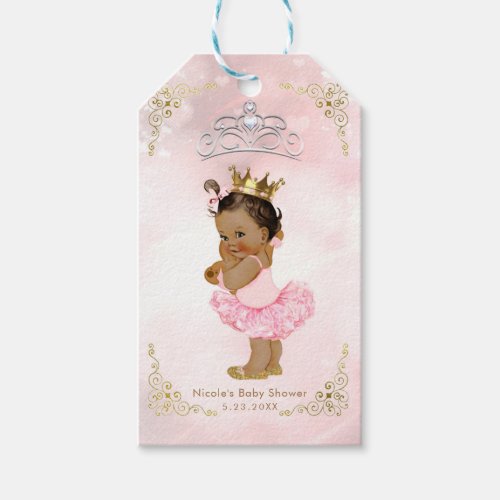 Pink Princess Vintage Tan Baby Girl Shower Favor Gift Tags