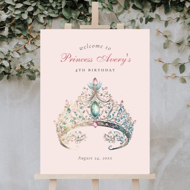 Pink Princess Watercolor Tiara Birthday Welcome Foam Board (Creator Uploaded)