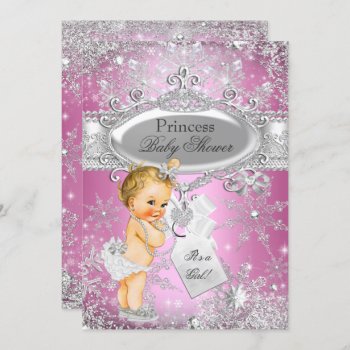 Pink Princess Winter Wonderland Baby Shower Blonde Invitation by VintageBabyShop at Zazzle