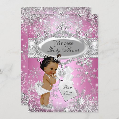 Pink Princess Winter Wonderland Baby Shower Ethnic Invitation